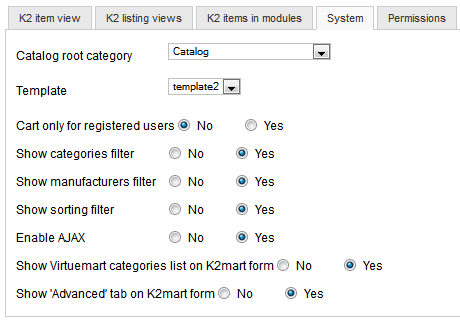 K2mart 2 system settings