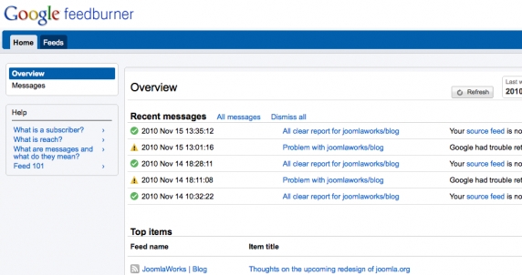 Elegant way to pass on your primary Joomla RSS feed to Feedburner 