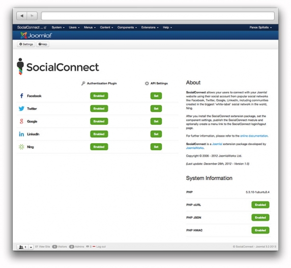 The SocialConnect backend dashboard